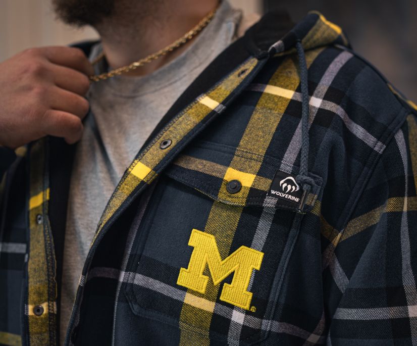 wolverine x de luniversité du michigan bucksaw chemise de flanelle à capuchon-jac big amp tall