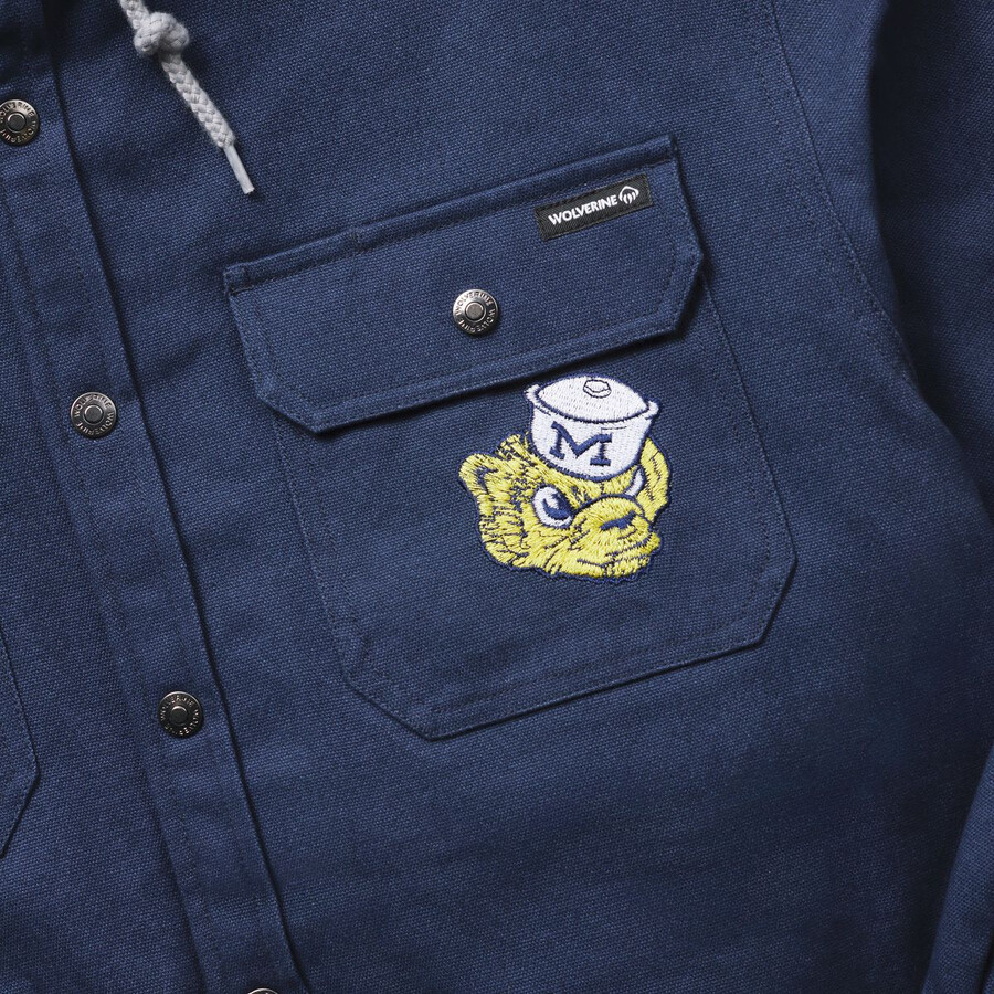 wolverine x de luniversité du michigan overman à capuche en toile shirt-jac