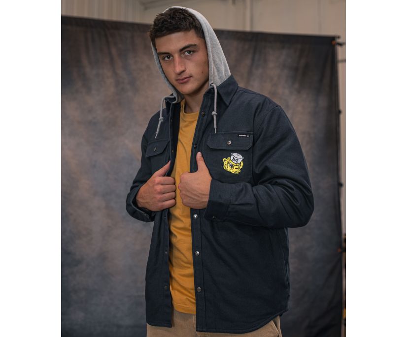 wolverine x de luniversité du michigan overman à capuche en toile shirt-jac